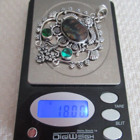 Labradorite ,Crystals & Sterling Silver X-Large Pendant for Necklace - Mystical - Picture 9 of 9